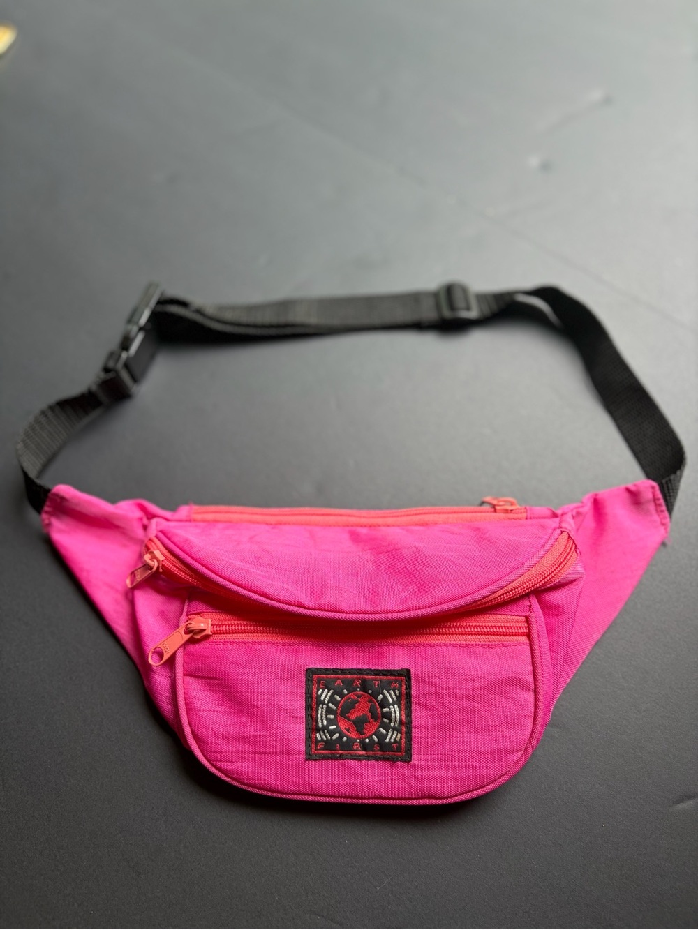 Vintage 90s Earth First Neon Hot Pink Fanny Pack Belt Bag
